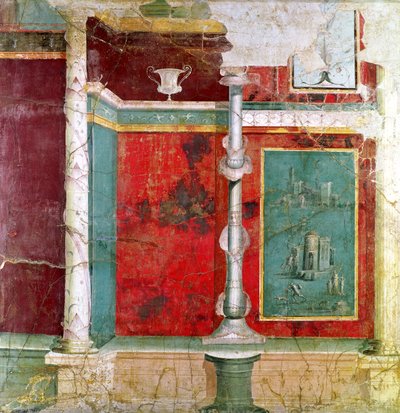 Architectural detail with a landscape from Pompeii by Roman